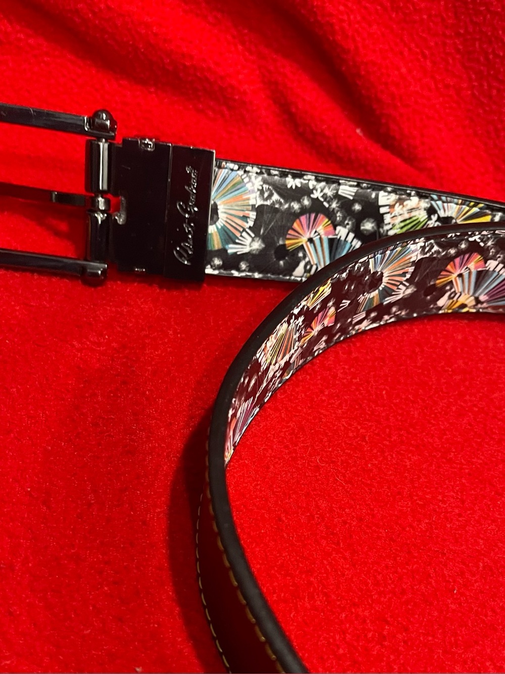 Robert Graham Luxury Black/Multicolor Leather Reversible Belt & Branded Buckle